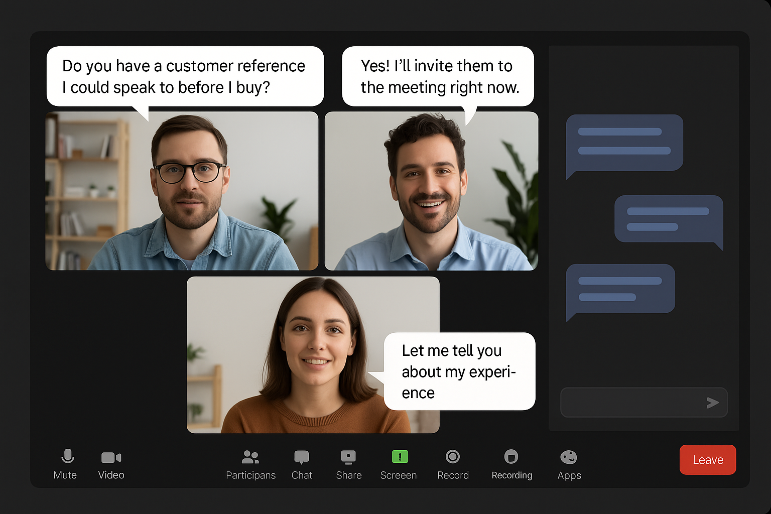 Virtual meeting between prospect and reference
